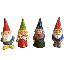 Unieboek Set of 4 Ceramic Elf Gnome Figurines Multicolor Fantasy Gnomes picture