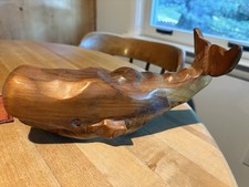 Vintage Hand Carved Wooden Sperm Whale Figurine Nautical Folk Art Sculpture 12