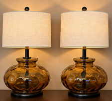 MCM Pair of Vintage Amber Glass Table Lamps – (Shades NOT Included) picture