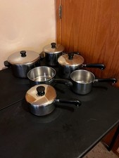 Vintage Revere Ware Copper Bottom 10 Piece Cookware Set Pots Pans Lids picture