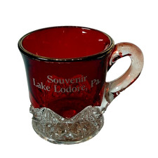 LAKE LODORE PA Pennsylvania Ruby Red Flash Souvenir Glass TRINKET CUP MUG picture