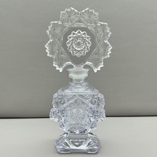 Vintage Perfume Bottle Clear Pressed Glass Starburst Fan Stopper Art Deco 6.25