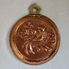 VTG 6.5”Copper Mold Bird Pattern Hammered Edge Wall Decor Round Farmhouse Rustic picture