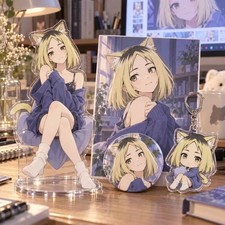 Chainsmoker Cat Yani Neko Acrylic Figurine Stand Badge pendant postcard 4pcs picture