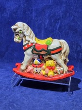 Vtg 1981 Enesco Ceramic Rocking Horse Toy Coin Bank Teddy Bear Made In Taiwan picture