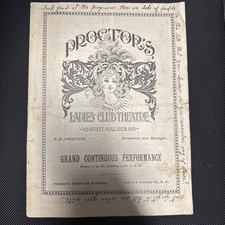 Vintage 1896 Proctors Ladies Club Theater Brochure. Wooster St. NY. picture