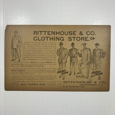 RITTENHOUSE & CO. CLOTHING STORE 1905 MENS FASHION TRADE CARD FRENCHTOWN, NJ picture