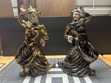 MCM Balinese Dancers Gilner Pottery of California Hand Painted Black Gold 1950s picture