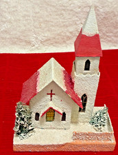 Vintage Christmas Church Japan Putz c. 1940s cardboard paper Mid-Century Modern picture