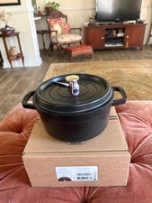 Staub La Cocotte Cast Iron Dutch Oven 2.5 qt Matte Black Brass Knob #22 picture