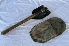 WWII Ames 1945 US Entrenching Folding Tool w/Canvas Cover Shovel Foxhole Vtg picture