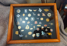 Vintage Framed Display Case Mixed Lot Masonic Shriner Blue Knights Lapel Pins picture
