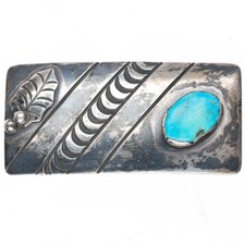 c1950's Vintage Navajo turquoise stamped sterling silver buckle for 1
