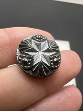 Antique Vintage Black Glass Buttons Shank Star Clam Floral Silver Design Set 7 picture