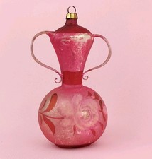 Antique Pink Delicate Vintage Blown Glass VASE URN Ornament Hand Painted Flower picture