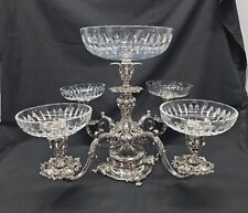 Reed & Barton Epergne #166 Silver Plated Candelabra Rogaska Crystal Bowls  picture