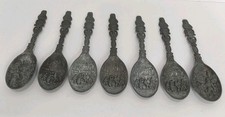 Vintage Dutch Pewter Spoons Set of 7 Jan Steen De Tandmeester Angel Mark Holland picture