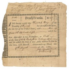 1780 dated Pennsylvania Document Loaning Horse - Colonial Bonds - Colonial Bon picture