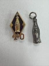 Coke 10K - 40 Year Pin And Sterling Silver Coke Bottle Charm picture