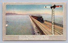 Pocatello Antique Utah Postcard Union Pacific Train GREAT SALT LAKE Bridge 1918 picture