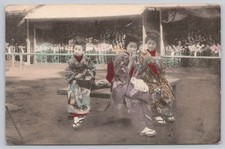 Japanese Geisha Girls Smoking Hand Tinted Kimono Scene Japan 1912 Postcard picture