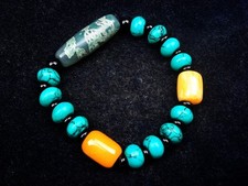 Tibetan Old Dragon Dzi Bead Hand Made Bracelet Flexible #09182603 picture