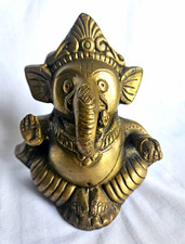 Vintage Brass Ganesha Statue Seated Hindu Elephant God Idol Figurine India picture