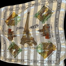 Vintage Paris Landmarks Scarf Eiffel Tower Notre Dame Arc de Triomphe Souvenir  picture