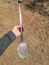 Neat Old Solid Copper Kitchen Spoon ☆ Antique Burgundy France Skimmer Ladle  picture