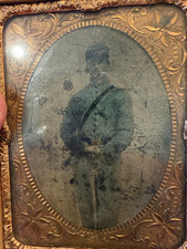 Civil War Era Union Soldier Tintype Holding Sword Antique Cased Military Photo picture