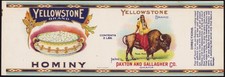 YELLOWSTONE  brand HOMINY antique can label 1923 Omaha Nebraska Calvert Litho picture