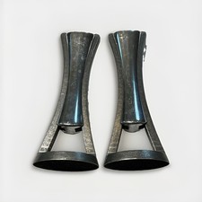 Nambe Anvil Metal Candlesticks 9” 10.5” Neil Cohen Silver Modern Brutalist 2 picture