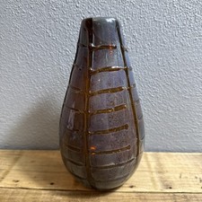 Beautiful Vintage Iridescent Art Glass Vase with Applied Thread Block Pattern picture