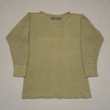 Vintage 40s 50s WWII Olive Drab Wool Cotton Blend Thermal Overlock Stitch Large picture