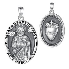 Mens Jesus Sacred Heart Cross Pendant Christian Amulet 925 Silver Fine Jewelry picture