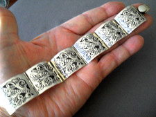 Southwestern Style Sterling Silver Aztec Bird Leaf Panel Bracelet Signed MEX 78g picture