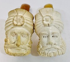 2 Vintage Meerschaum Tobacco Pipe Lot Sultan Head Bakelite Stem Antique Carved picture