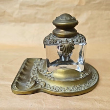 Victorian W Sch William Schaefer  1899 Antique Brass/Glass Inkwell Hoboken N.J picture