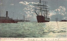 Boston MA 1908 Sailing Ship Coming Up Boston Harbor at Twilight, Massachusetts picture