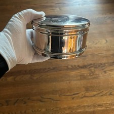 Ralph Lauren Aubrey Round Box Silver Plate Hinged Lid Vanity Trinket Box picture