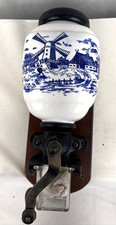 Vintage Delft Blue White Wall Mount Coffee Grinder Windmill Ceramic Manual Mill picture