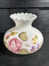 A Very Nice Vintage GWTW Hand Painted Glass Lamp Shade White Floral Design picture