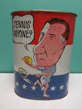 Vintage 1970 Vice President Spiro Agnew Tennis Anyone Metal Trash Garbage Can picture
