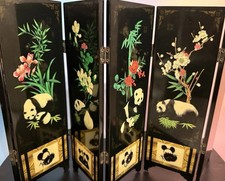 Vintage Chinese Black Lacquerware Tabletop 6 Panel Giant Panda screen picture