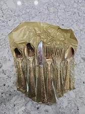 Vintage Cellini Romanesque Electroplated Gold 8 Settings Stainless Flatware picture