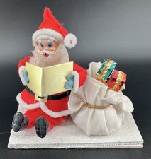 VTG Santa Clause Figure Felt Plastic Face Faux w/ Sack of Gifts MCM Decor Japan picture