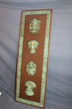 Vintage MCM 3D Zarebski Mexican Malachite Mayan Aztec Wood Wall Plaque Art 32