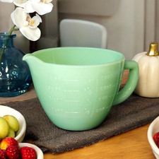 Green Jadeite Glass Depression Style Measuring Cup & Mixing Bowl, Jade Kitchen picture