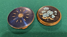 2 VTG 50's Enamel Compacts: NOS KIGU of London Blue Enamel + Blue Floral picture