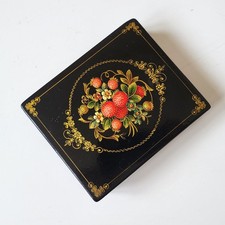 Antique russian lacquer box 60s Painted Fedoskino trinket Mstera Palekh Vintage picture